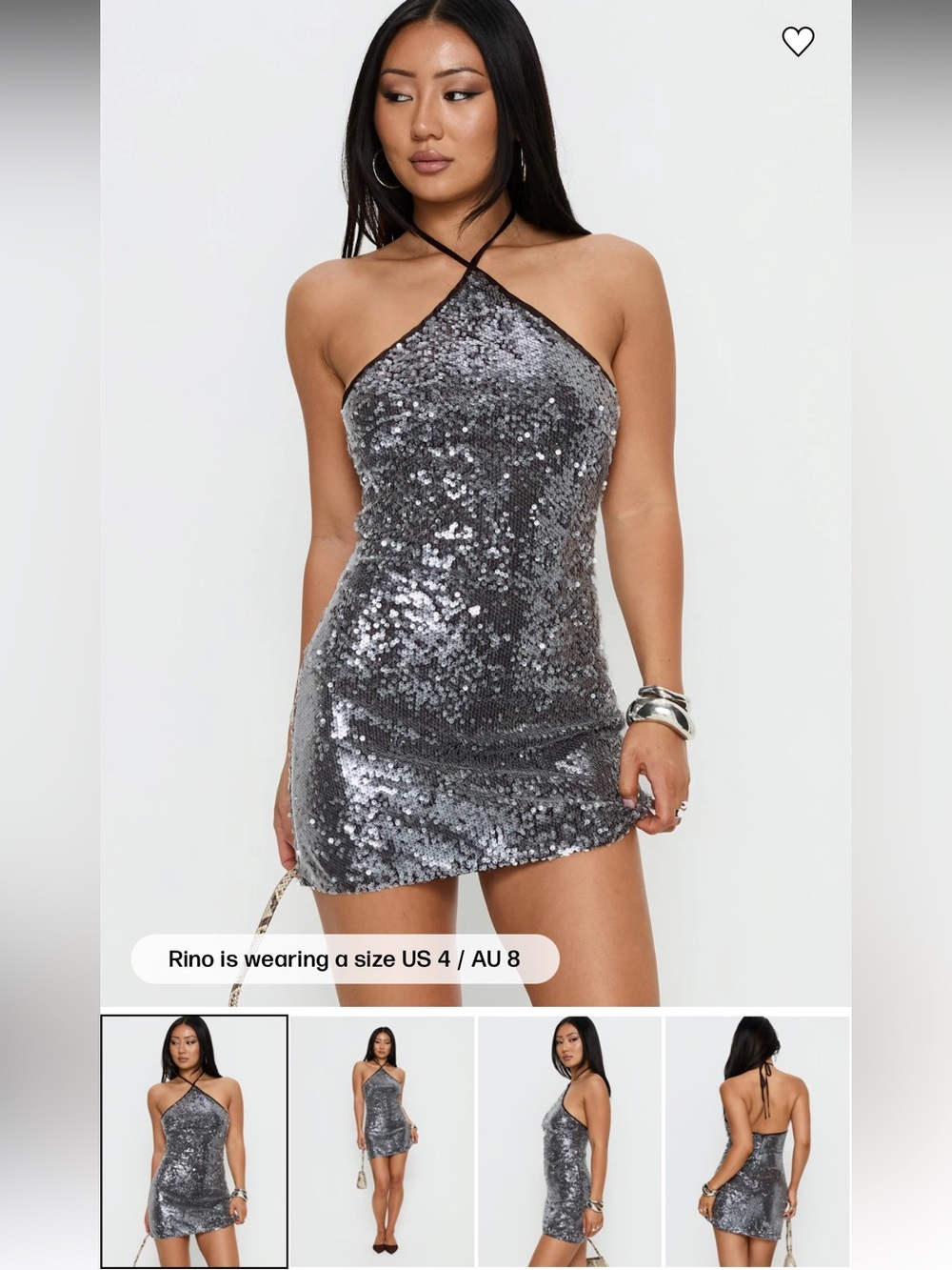 NWT Princess Polly Silver Sequin Halter Mini Dress